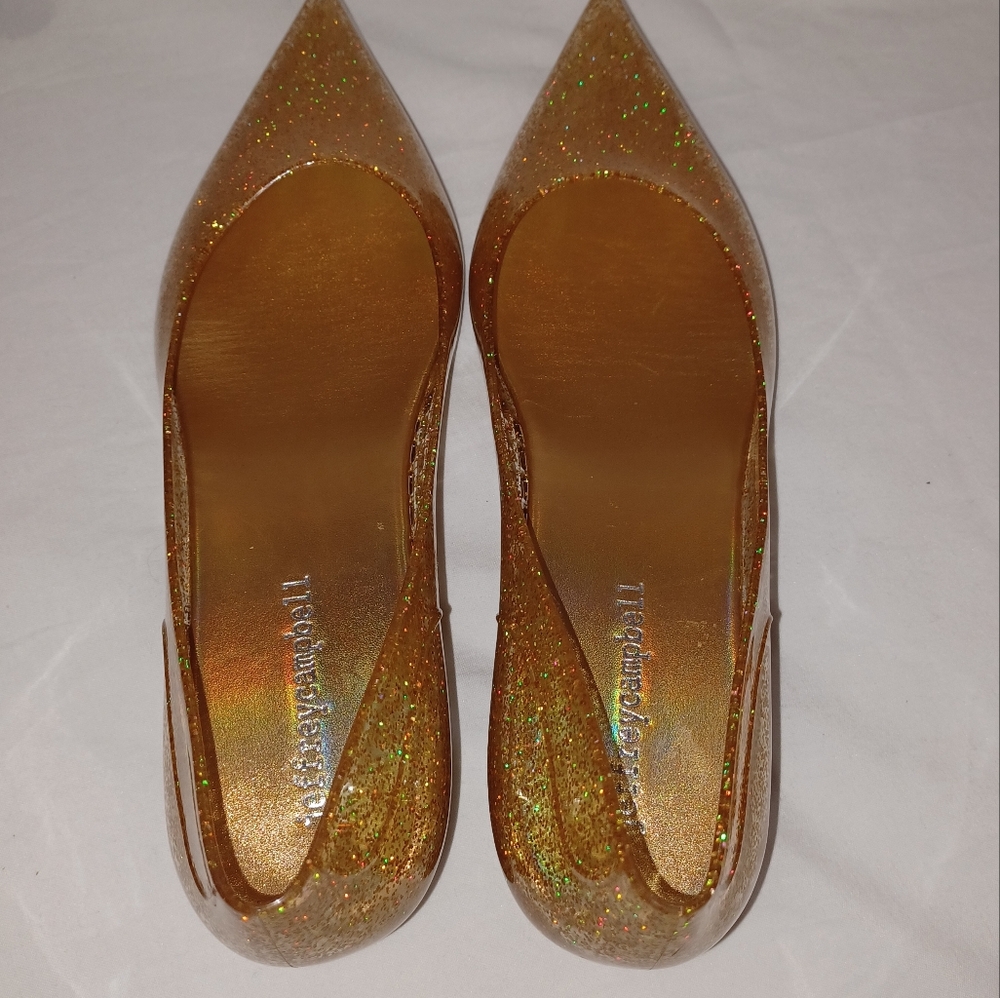 Jeffrey Campbell Festive Milleni Jelly Kitten Heel, Gold Glitter, No Box - Picture 8 of 9